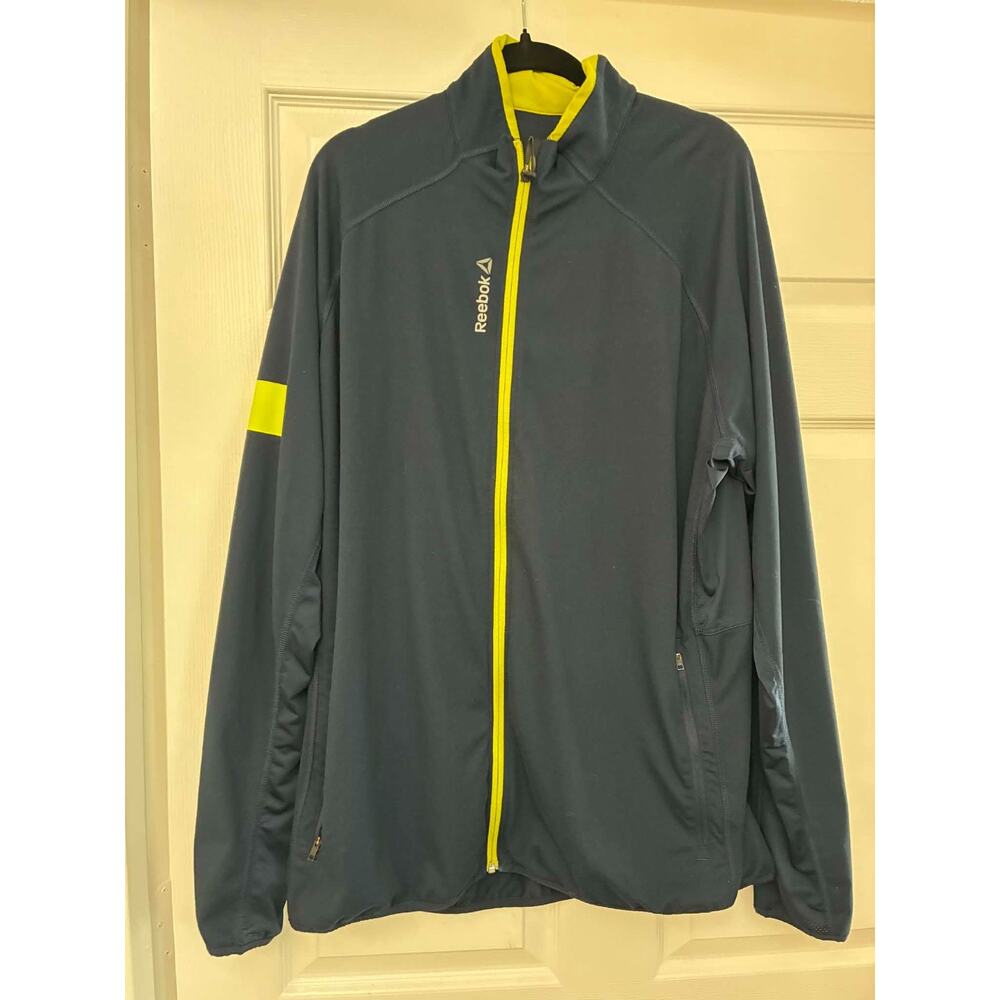 Reebok Womens 2XL Navy Full Zip Athletic Jacket Neon Yellow Running Gym